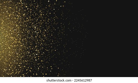 Golden glitter particles on dark background. Golden shining confetti sprinkles effect. Festive design for christmas, new year or holiday. Vector illustration