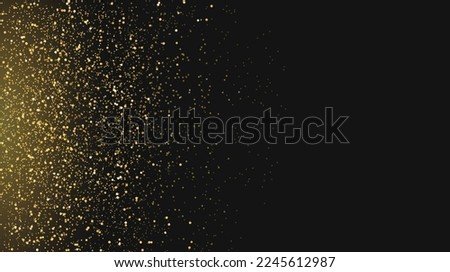 Golden glitter particles on dark background. Golden shining confetti sprinkles effect. Festive design for christmas, new year or holiday. Vector illustration
