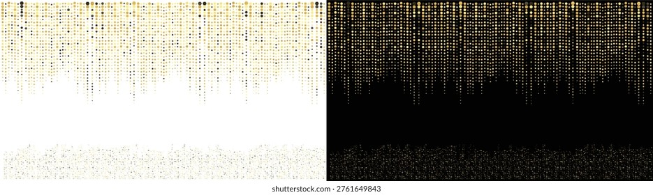 Golden glitter particles rain cascade effect on transparent background