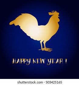Golden glitter rooster on black background. Chinese calendar for the year of golden rooster 2017. Happy new year 2017. Vector illustration. Design element for festive banner, card, invitation