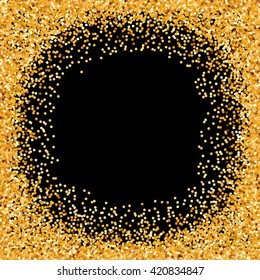 Golden Glitter Round Frame with Copy Space for Text on Black