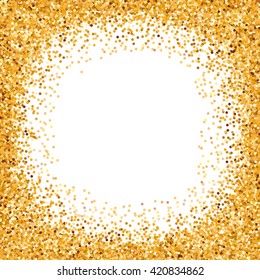 Golden Glitter Round Frame with Copy Space for Text on White