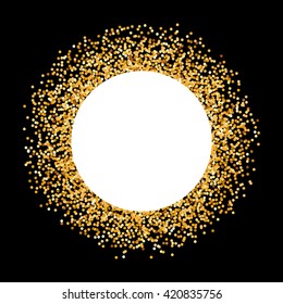 Golden Glitter Round Frame on Black Background with Copy Space for Text