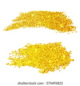 Golden glitter samples isolated on white background