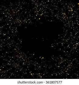 Golden glitter shine texture on a black background. Golden explosion of Confetti. Golden abstract particles on a dark background. Isolated Holiday Design elements. Vector illustration.