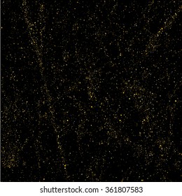 Golden glitter shine texture on a black background. Golden explosion of Confetti. Golden abstract particles on a dark background. Isolated Holiday Design elements. Vector illustration.