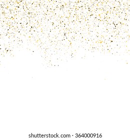 Golden glitter shine texture on a white background. Golden explosion of Confetti particles. Isolated Holiday birthday Design elements. Vector illustration.