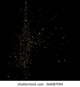 Golden glitter shine texture on a black background. Golden explosion of Confetti. Golden abstract particles on a dark background. Isolated Holiday Design elements. Vector illustration.