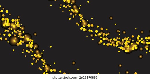 Golden glitter shiny confetti on a black background. Illustration of a drop of shiny particles. Elegant Golden Glitter Drops on a Dark Backdrop – Perfect for Invitations and Greetings