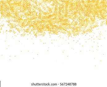 Golden glitter shower on white background