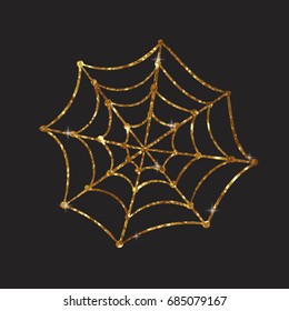 Golden glitter silhouette Halloween holiday design element spyder web flat icon