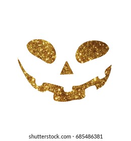 Golden glitter silhouette Halloween holiday design element pumpkin face flat icon