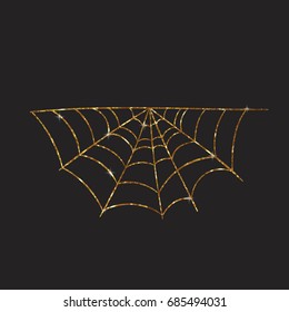 Golden glitter silhouette Halloween holiday design element spyder web flat icon