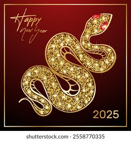 Golden glitter snake symbol of 2025 Chinese New Year. Vector.