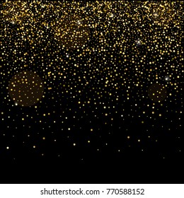 Golden glitter sparkle bubbles champagne particles stars on black background,happy new year holiday concept