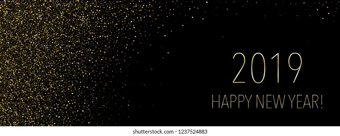 Golden glitter sparkle particles light effect vector illustration. Background christmas sparkling gold on black background. Luxury golden glitter magic dust banner.