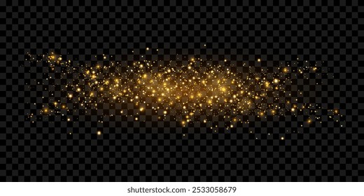 Golden glitter, sparkles, confetti. Isolated scattering particles with light effect. Transparent abstract vector element with flares, glare and stars. Luminous points for luxurious banners, designs.