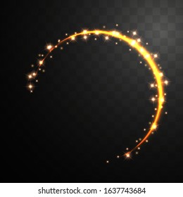 Golden glitter sparkles. Shining star on transparent background