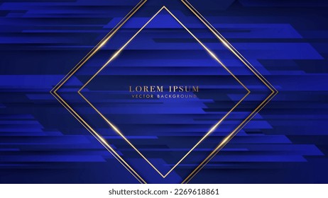 Golden glitter square frame decoration on blue geometric shapes background. Elegant style vector design