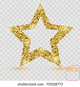 Golden glitter star of many small stars vector banner on transparent background. Gold template star for banner, card, vip, exclusive, certificate, gift, luxury, privilege, voucher, store, shopping