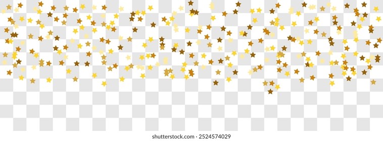 Golden glitter stars background . Vector seamless border with stars confetti .Falling stars background. The dust golden sparks.Luxury sparkling confetti