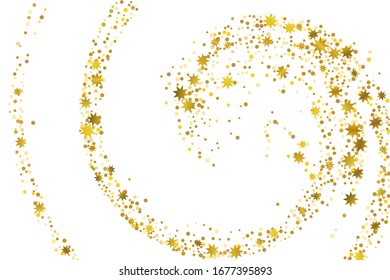 Golden glitter stars confetti. Illustration of a drop of shiny particles. Decorative element. Luxury background for your design, cards, invitations, gift, vip. 