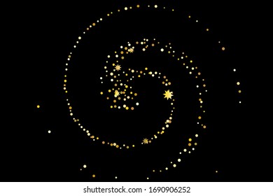 Golden glitter stars confetti. Illustration of a drop of shiny particles. Decorative element. Luxury background for your design, cards, invitations, gift, vip. 