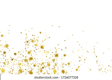 Golden glitter stars confetti. Illustration of a drop of shiny particles. Decorative element. Luxury background for your design, cards, invitations, gift, vip. 