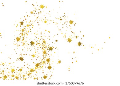 Golden glitter stars confetti. Illustration of a drop of shiny particles. Decorative element. Luxury background for your design, cards, invitations, gift, vip. 