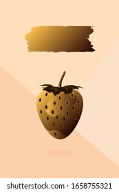 Golden glitter strawberry and gold paint brush stroke on pink geometric background. Fashion pastel backdrop. Stock vector illustration for party invitation, add banner, social media post template