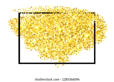Golden glitter texture border isolated over white background. Abstract scattered gold sparkles of confetti. Bright celebration vector illustration.