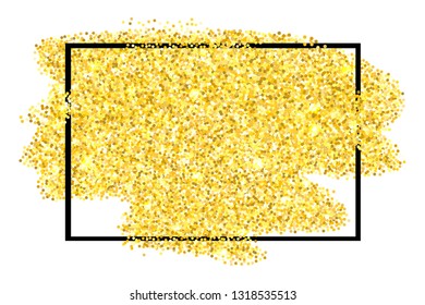 Golden glitter texture border isolated over white background. Abstract scattered gold sparkles of confetti. Bright celebration vector illustration.