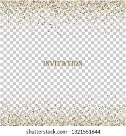 Golden glitter texture isolated on transparent background. Vector illustration for golden shimmer background. Sold gift card, voucher certificate.