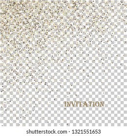 Golden glitter texture isolated on transparent background. Vector illustration for golden shimmer background. Sold gift card, voucher certificate.