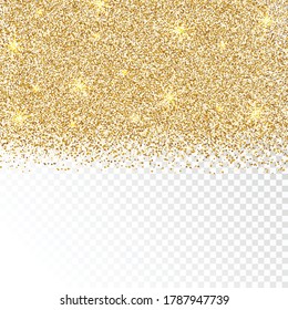 Golden glitter texture isolated on transparent background. Vector illustration.