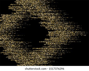 Golden glitter texture lines christmas abstract background. Closeup shimmer grains illustration. Festive golden sparkle background. Glitter border frame. Black and gold vector dust for christmas cards
