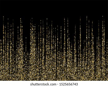 Golden glitter texture lines christmas abstract background. Closeup shimmer grains illustration. Festive golden sparkle background. Glitter border frame. Black and gold vector dust for christmas cards