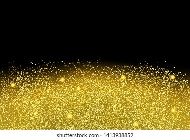 Golden glitter texture on black background