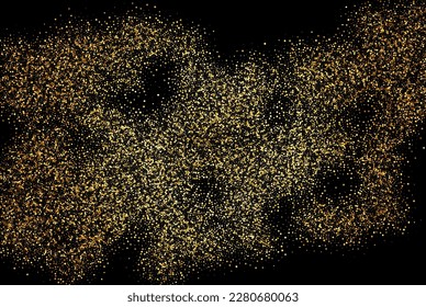 Golden glitter texture on black. Scattered golden color confetti,holiday background texture.