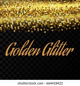 Golden glitter texture on a black background. Vector illustration.