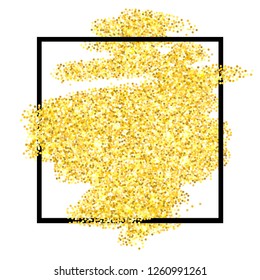 Golden glitter texture square border isolated over white background. Abstract scattered sparkles of confetti. Bright celebration vector illustration.