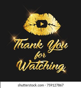 Golden Glitter Thank You Watching Text Stock Vector Royalty Free