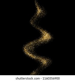 Golden glitter twirl wave or gold glittery glare mist with sparkling light effect. Vector abstract background for premium luxury cosmetic package design