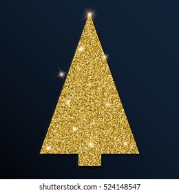 Golden glitter unique christmas tree. Luxurious christmas design element with golden glitter christmas tree, golden dust and sparkles. Golden christmas tree vector illustration.