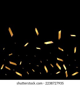 Golden Glitter Vector Black Background. Bright Paint Anniversary Design. Confetti Christmas Invitation. Dust Shiny Wallpaper.