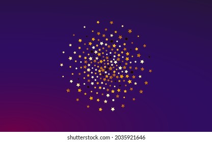 Fondo púrpura del vector de brillo dorado. Papel de fondo de pantalla de polvo de feriado brillante. Textura De Decoración Espacial.  Ilustración De Brillo Luminoso.