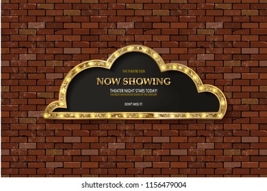 Golden glitter vector speech bubble frame isolated on brick background. vector illustration