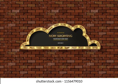 Golden glitter vector speech bubble frame isolated on brick background. vector illustration