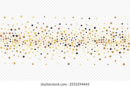 Golden Glitter Vector Transparent Background. Gilded Falling Space Texture. Star Decoration Illustration.  Sparkling Shiny Starry Design.