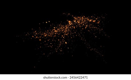 Goldener Glitzerwellen-Staubhintergrund. Gold heller PNG-Effekt. Ein heller Staubwirbel glitzert auf dem schwarzen Bildschirmhintergrund. Weihnachtsmusiken oder Urlaubskartendekoration